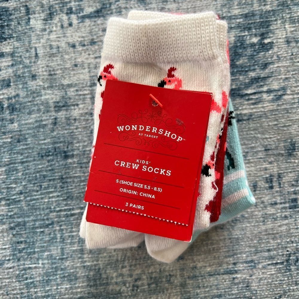 Wondershop Christmas Winter Holiday Socks Set of 3 Kids Small 5.5 - 8.5